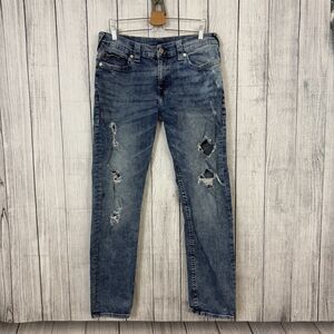 True Religion Men's W34 x L32 Blue Geno Relaxed Slim Distressed Denim Jeans
